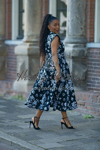 ZINHLE BLACK AND WHITE MIDI DRESS Women’s Dress