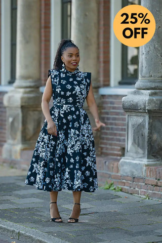 ZINHLE BLACK AND WHITE MIDI DRESS Women’s Dress