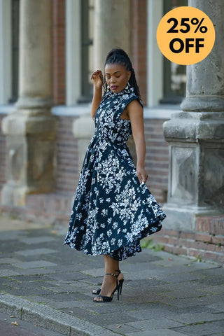 ZINHLE BLACK AND WHITE MIDI DRESS Women’s Dress