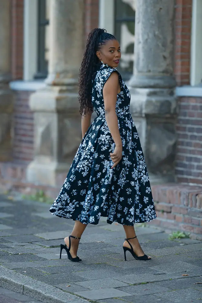 ZINHLE BLACK AND WHITE MIDI DRESS Women’s Dress