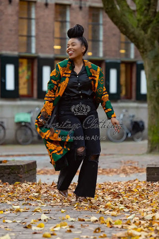 Zola Green And Orange Duster Jacket Dresses