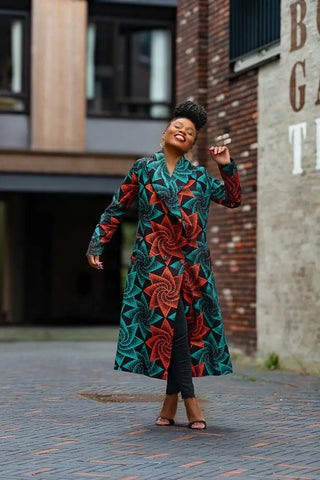 Zola Green And Red Duster Jacket Dresses