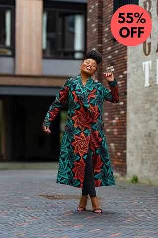 Zola Green And Red Duster Jacket Dresses