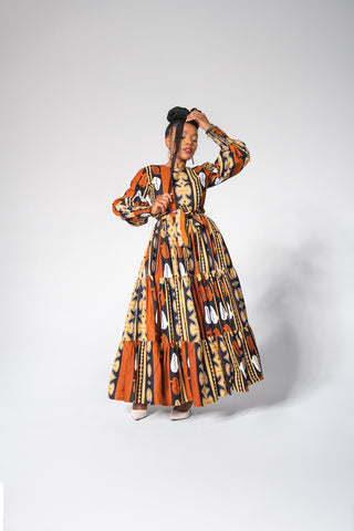 CLARISSA BROWN SMOCKED SLEEVE DRESS