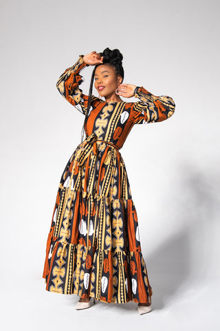 CLARISSA BROWN SMOCKED SLEEVE DRESS