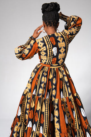 CLARISSA BROWN SMOCKED SLEEVE DRESS