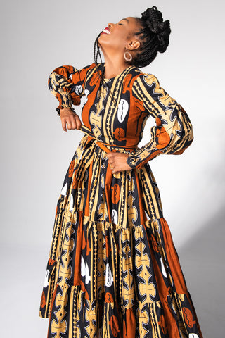 CLARISSA BROWN SMOCKED SLEEVE DRESS