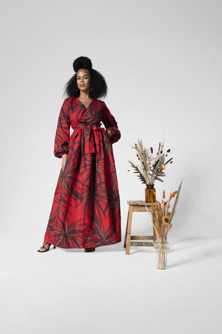 AMINA RED WRAP DRESS