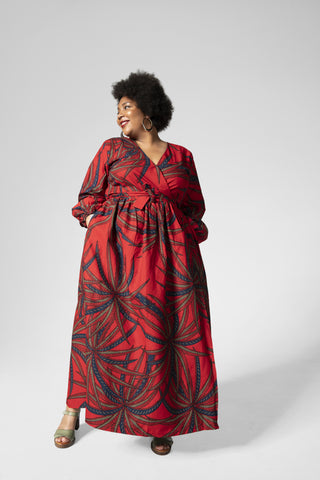 AMINA RED WRAP DRESS