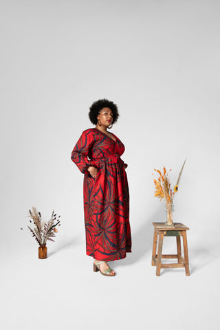 AMINA RED WRAP DRESS