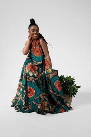 ABEBA GREEN FLARE MAXI DRESS