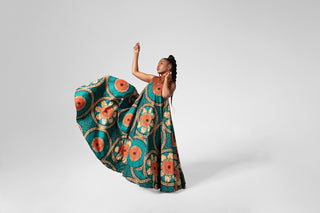 ABEBA GREEN FLARE MAXI DRESS