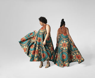 ABEBA GREEN FLARE MAXI DRESS
