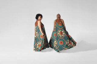 ABEBA GREEN FLARE MAXI DRESS