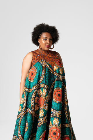 ABEBA GREEN FLARE MAXI DRESS