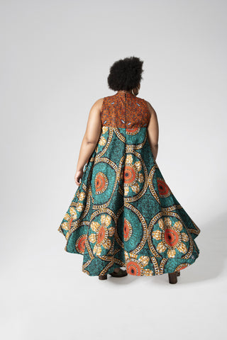 ABEBA GREEN FLARE MAXI DRESS