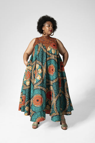 ABEBA GREEN FLARE MAXI DRESS