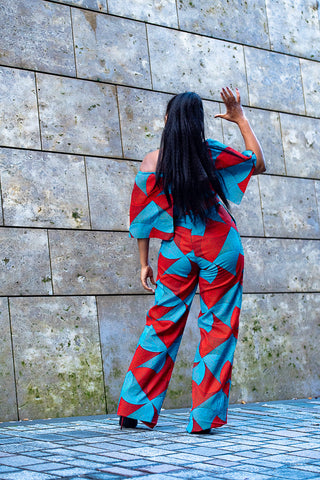 MAKEDA BLUE AND RED JUMPSUIT