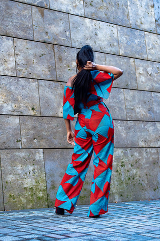 MAKEDA BLUE AND RED JUMPSUIT