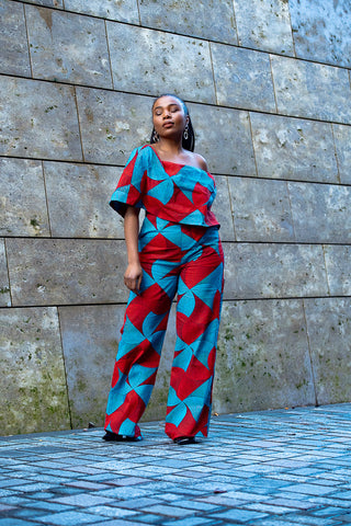 MAKEDA BLUE AND RED JUMPSUIT