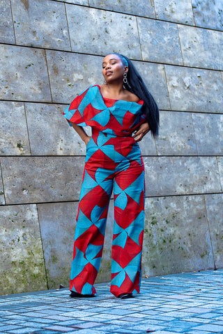 MAKEDA BLUE AND RED JUMPSUIT