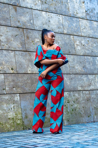 MAKEDA BLUE AND RED JUMPSUIT