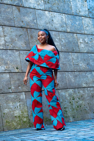 MAKEDA BLUE AND RED JUMPSUIT