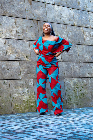 MAKEDA BLUE AND RED JUMPSUIT