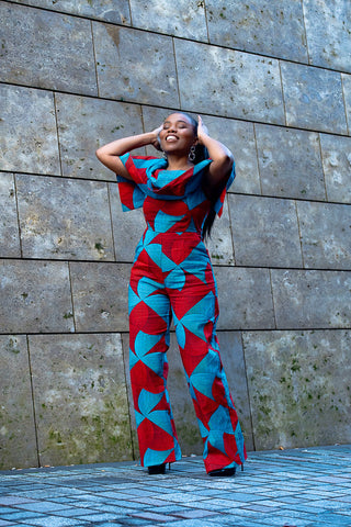 MAKEDA BLUE AND RED JUMPSUIT