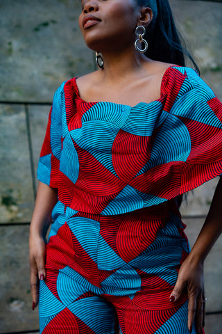 MAKEDA BLUE AND RED JUMPSUIT