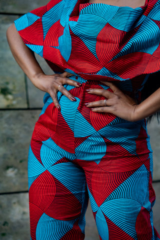 MAKEDA BLUE AND RED JUMPSUIT