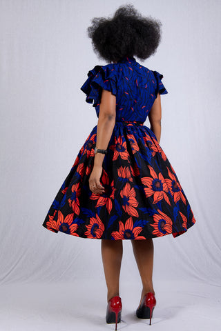 LANRE BLUE HIGH NECK ANKARA DRESS