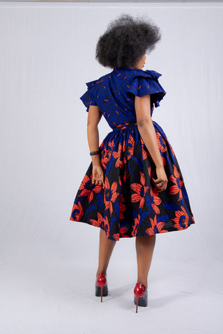 LANRE BLUE HIGH NECK ANKARA DRESS