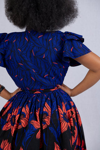 LANRE BLUE HIGH NECK ANKARA DRESS