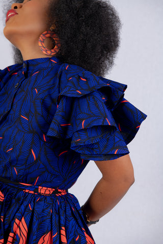 LANRE BLUE HIGH NECK ANKARA DRESS