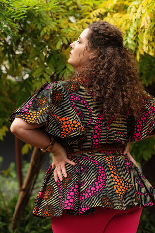 HANNA PEPLUM AFRICAN PRINT TOP