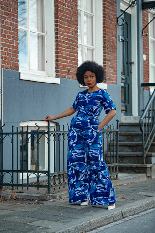 CHARO BLUE AFRICAN PRINT JUMPSUIT