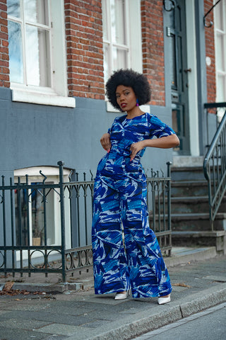 CHARO BLUE AFRICAN PRINT JUMPSUIT