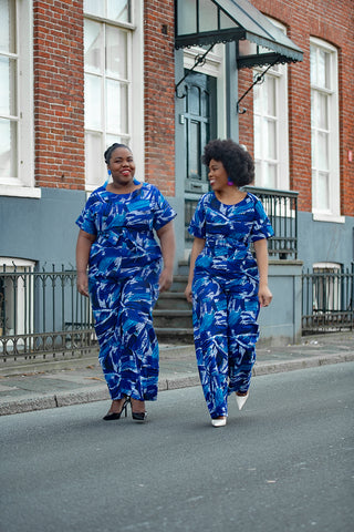 CHARO BLUE AFRICAN PRINT JUMPSUIT
