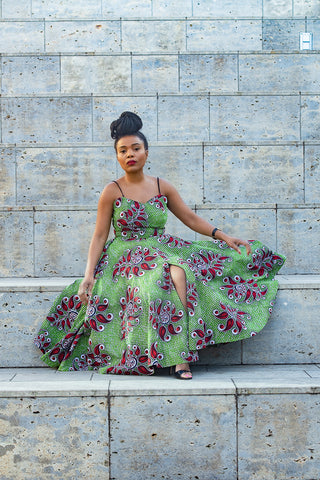 LYDIA RED AND GREEN SPAGHETTI STRAP DRESS