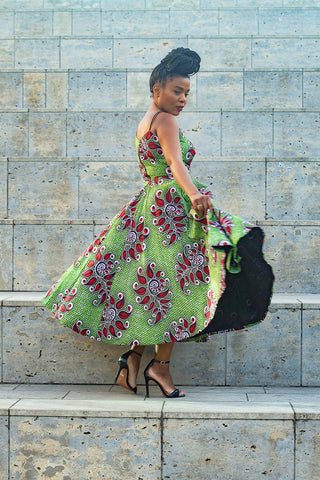 LYDIA RED AND GREEN SPAGHETTI STRAP DRESS