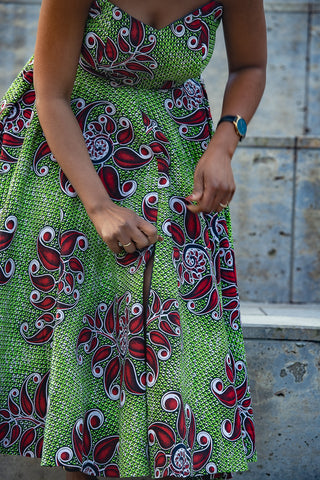 LYDIA RED AND GREEN SPAGHETTI STRAP DRESS