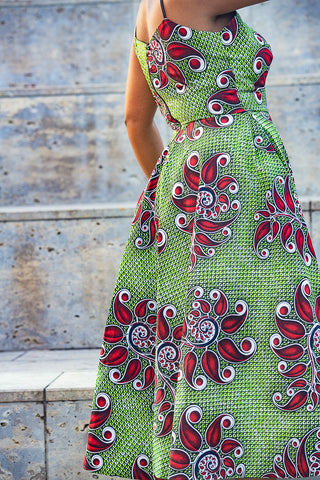 LYDIA RED AND GREEN SPAGHETTI STRAP DRESS