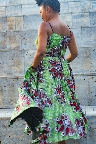 LYDIA RED AND GREEN SPAGHETTI STRAP DRESS