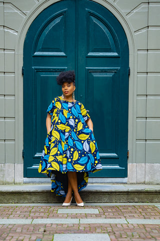 KENYA YELLOW AND BLUE HI LOW DRESS