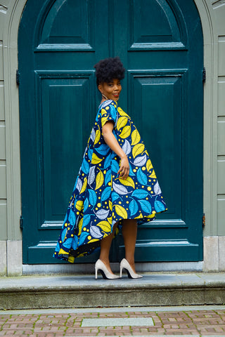 KENYA YELLOW AND BLUE HI LOW DRESS