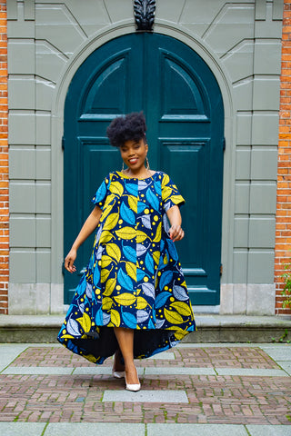 KENYA YELLOW AND BLUE HI LOW DRESS