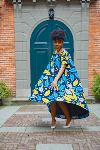 KENYA YELLOW AND BLUE HI LOW DRESS