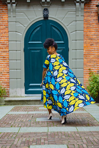 KENYA YELLOW AND BLUE HI LOW DRESS
