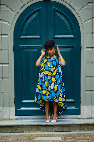 KENYA YELLOW AND BLUE HI LOW DRESS